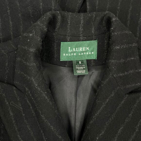 Lauren Ralph Lauren Pinstripe Wool Blend Double Breated Coat Black Size 8 - Picture 10 of 10
